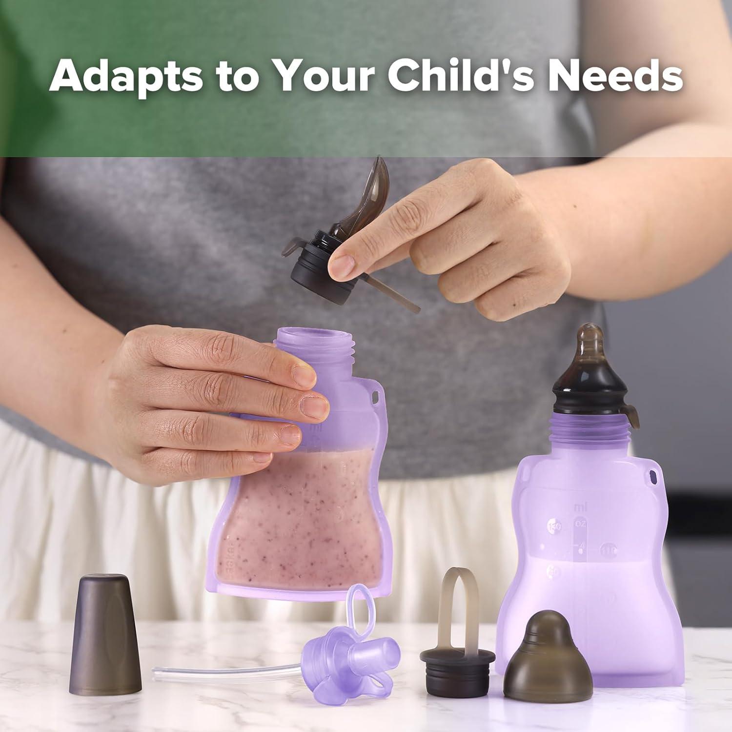 image:imagehaakaa Reusable Baby Food Pouches Refillable Baby Squeeze Silicone Yummy Pouch Soft Reusable Squeeze Storage Food Pouch for Kids ToddlerHome Made Food PureeSmoothie Pouch Bag 4oz 4 Pack6mLavender