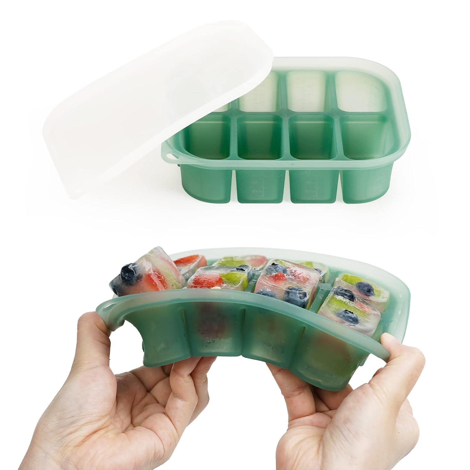 image:imagehaakaa Silicone Baby Food Freezer Tray with Lid by haakaa Perfect Storage Container for Homemade Baby Food Vegetable amp Fruit Purees and Breast Milk Pea GreenPea Green