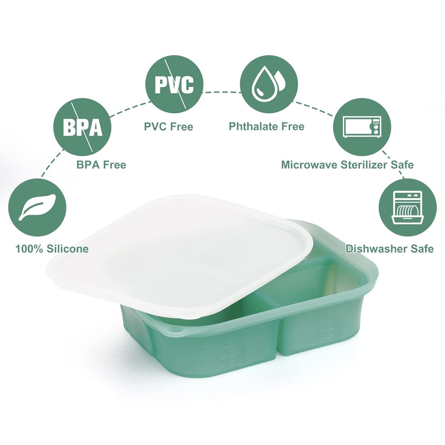 image:imagehaakaa Silicone Baby Food Freezer Tray with Lid by haakaa Perfect Storage Container for Homemade Baby Food Vegetable amp Fruit Purees and Breast Milk Pea GreenPea Green