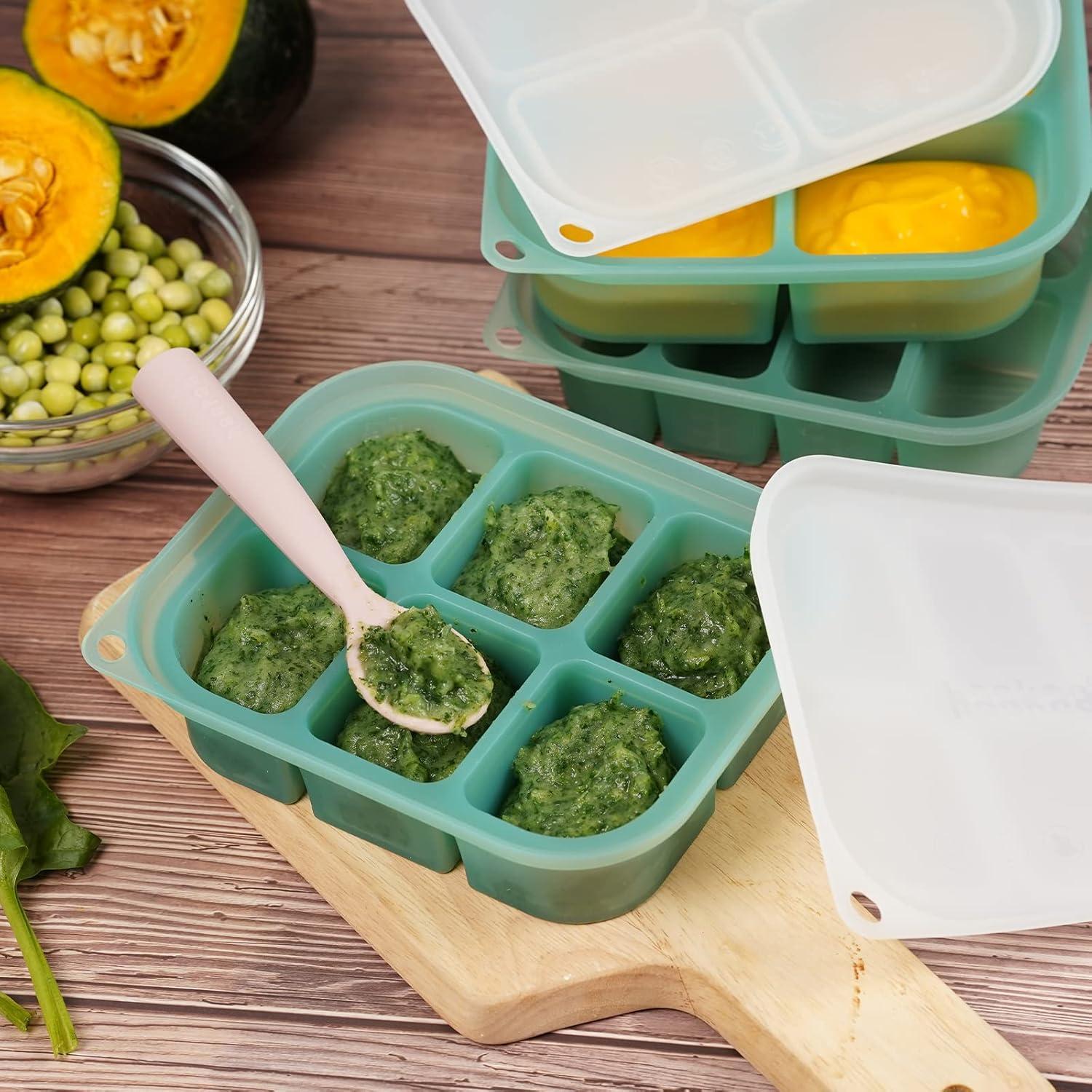 image:imagehaakaa Silicone Baby Food Freezer Tray with Lid by haakaa Perfect Storage Container for Homemade Baby Food Vegetable amp Fruit Purees and Breast Milk Pea GreenPea Green