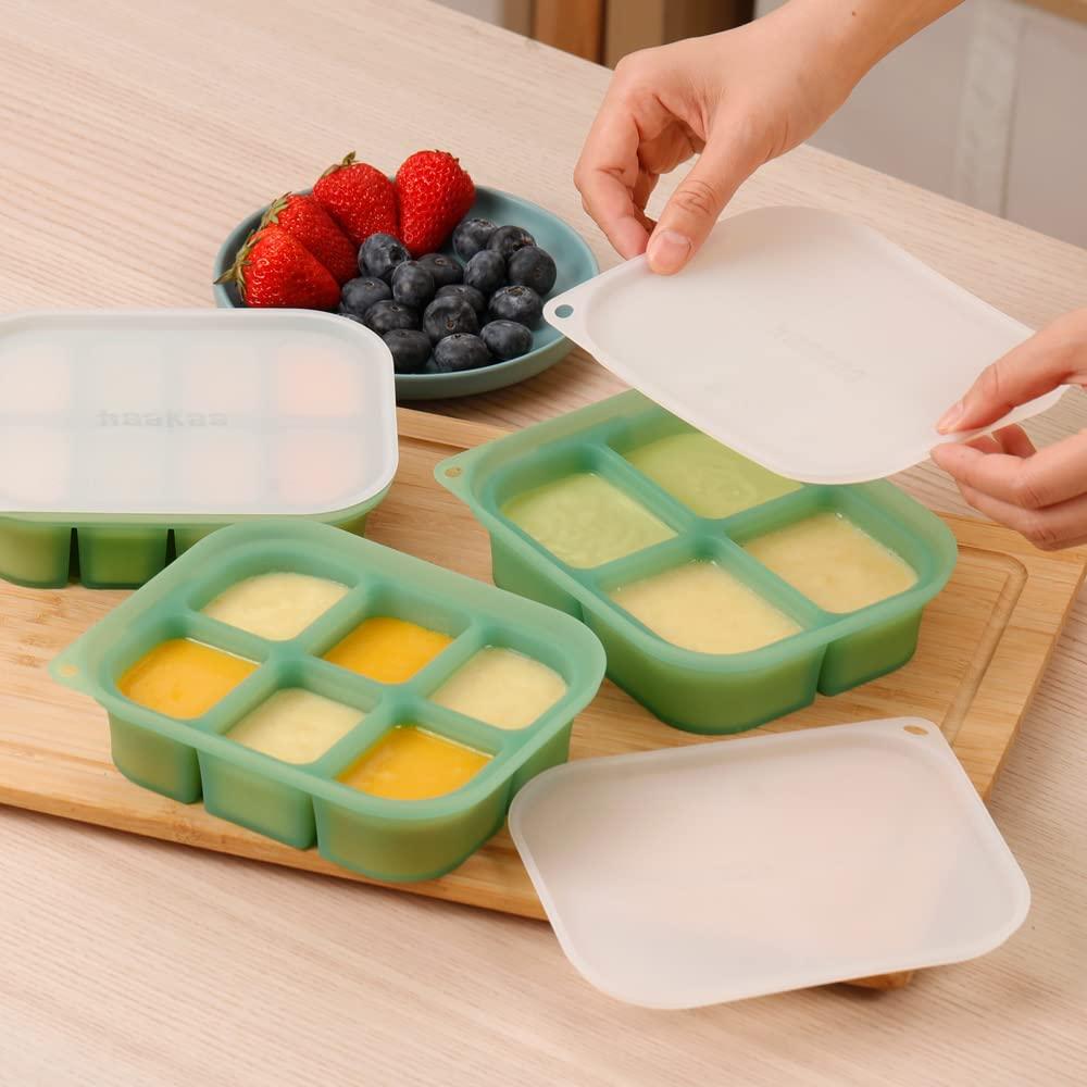 image:imagehaakaa Silicone Baby Food Freezer Tray with Lid by haakaa Perfect Storage Container for Homemade Baby Food Vegetable amp Fruit Purees and Breast Milk Pea GreenPea Green
