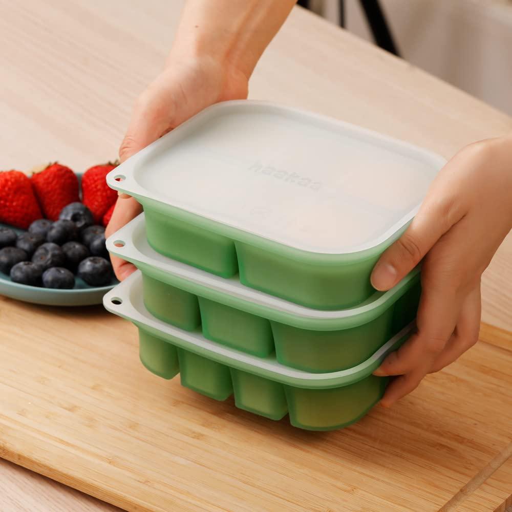 image:imagehaakaa Silicone Baby Food Freezer Tray with Lid by haakaa Perfect Storage Container for Homemade Baby Food Vegetable amp Fruit Purees and Breast Milk Pea GreenPea Green