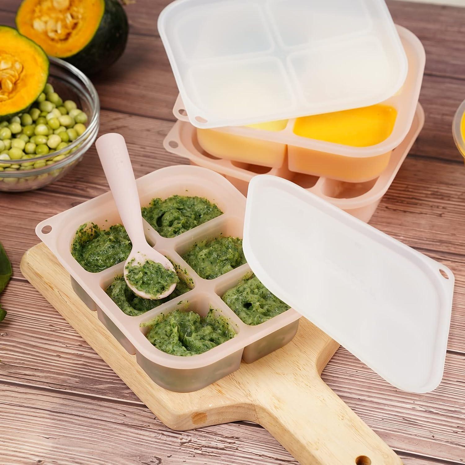 image:imagehaakaa Silicone Baby Food Freezer Tray with Lid by haakaa Perfect Storage Container for Homemade Baby Food Vegetable amp Fruit Purees and Breast Milk Pea GreenBlush