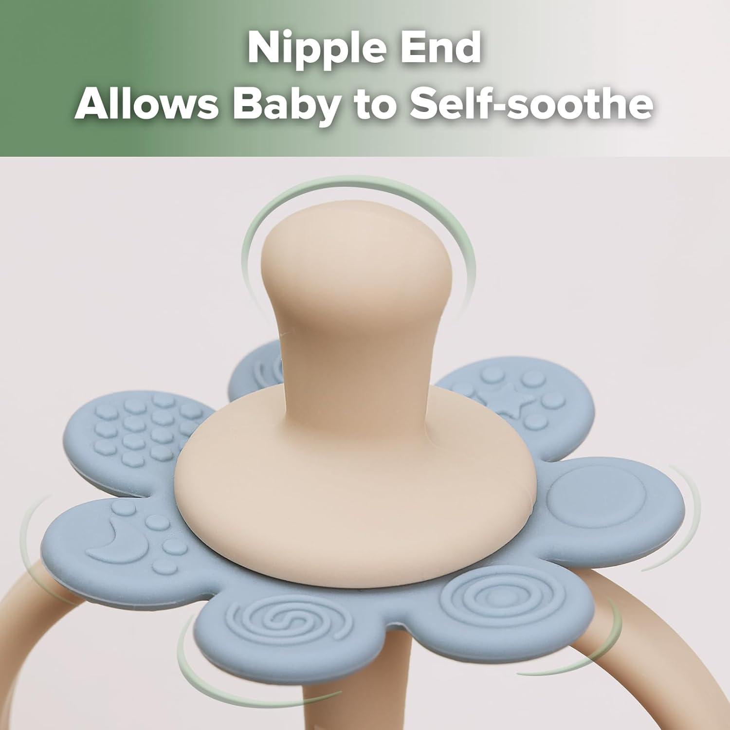 image:imagehaakaa Silicone Baby Teether ToysNippleShaped End for Gum Massage360 Baby Toothbrush Head for SelfBrushing TrainingEasy to Grip Sky Blue