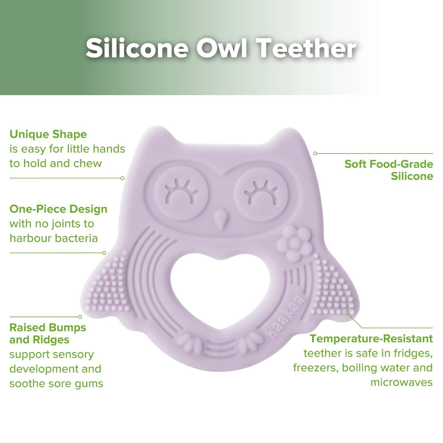 image:imagehaakaa Silicone Owl TeetherFoodGrade Smiling Teething Toy for Infants Soft Chew Toys for Babies BPA Free Toy for 3 MonthsLavender