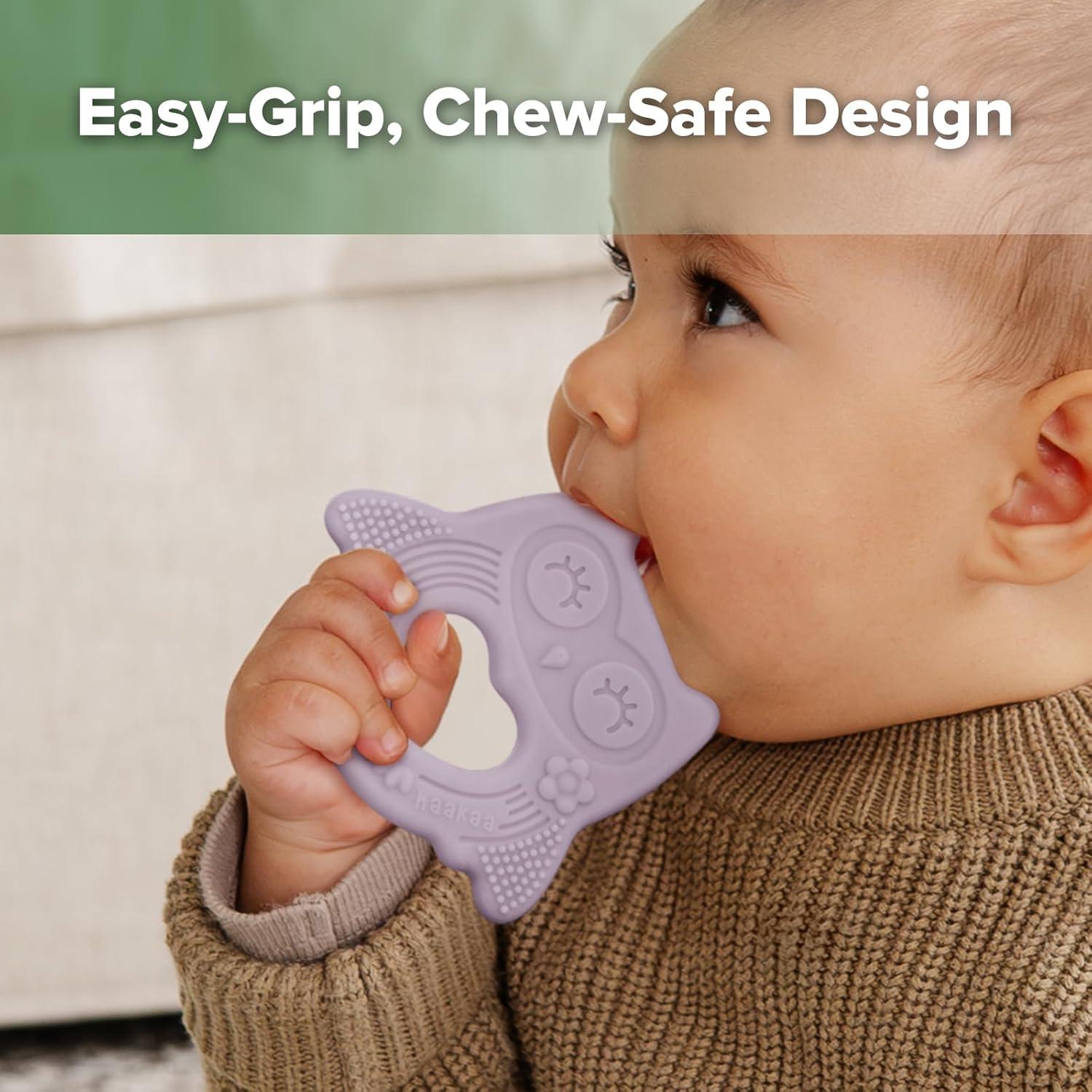 image:imagehaakaa Silicone Owl TeetherFoodGrade Smiling Teething Toy for Infants Soft Chew Toys for Babies BPA Free Toy for 3 MonthsLavender