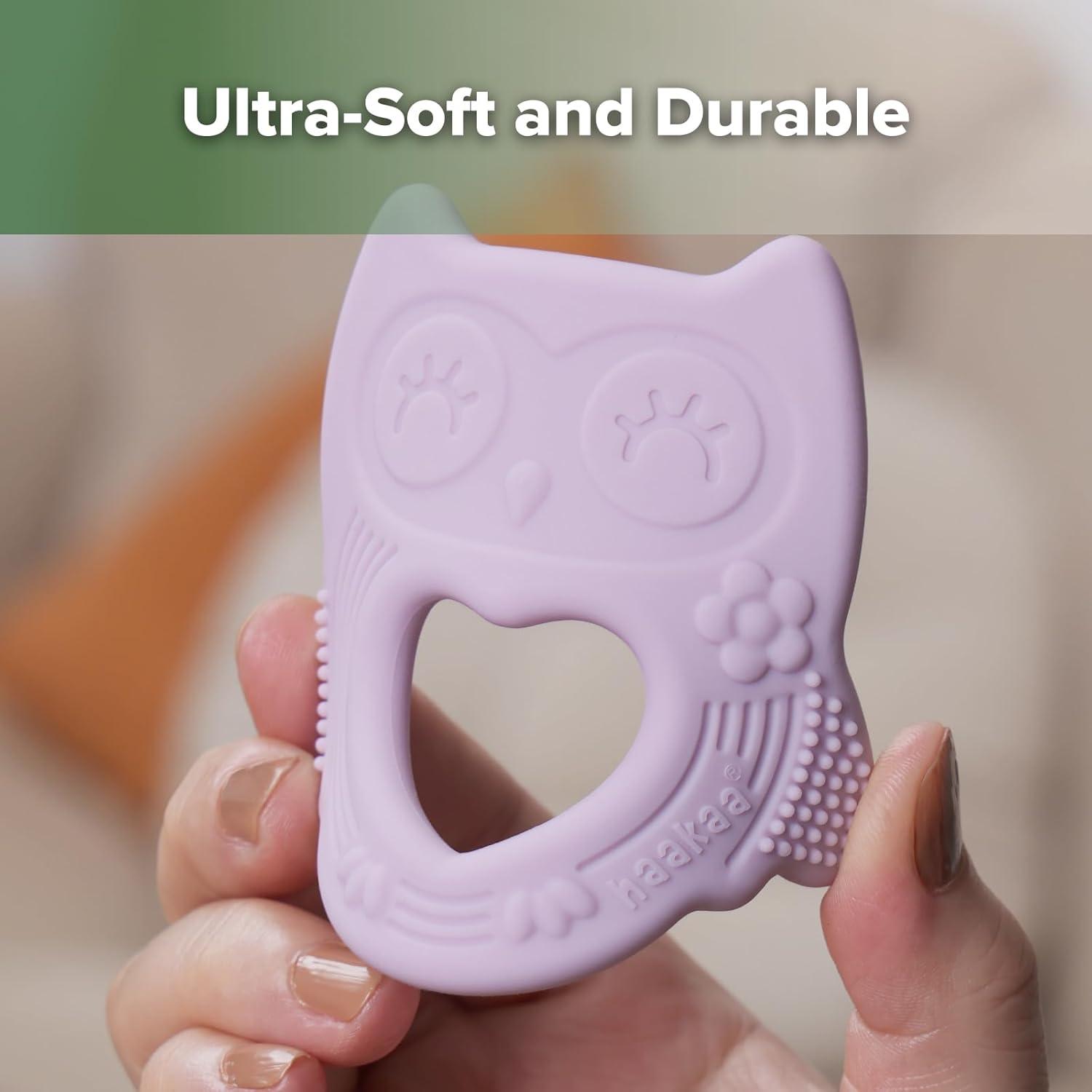 image:imagehaakaa Silicone Owl TeetherFoodGrade Smiling Teething Toy for Infants Soft Chew Toys for Babies BPA Free Toy for 3 MonthsLavender