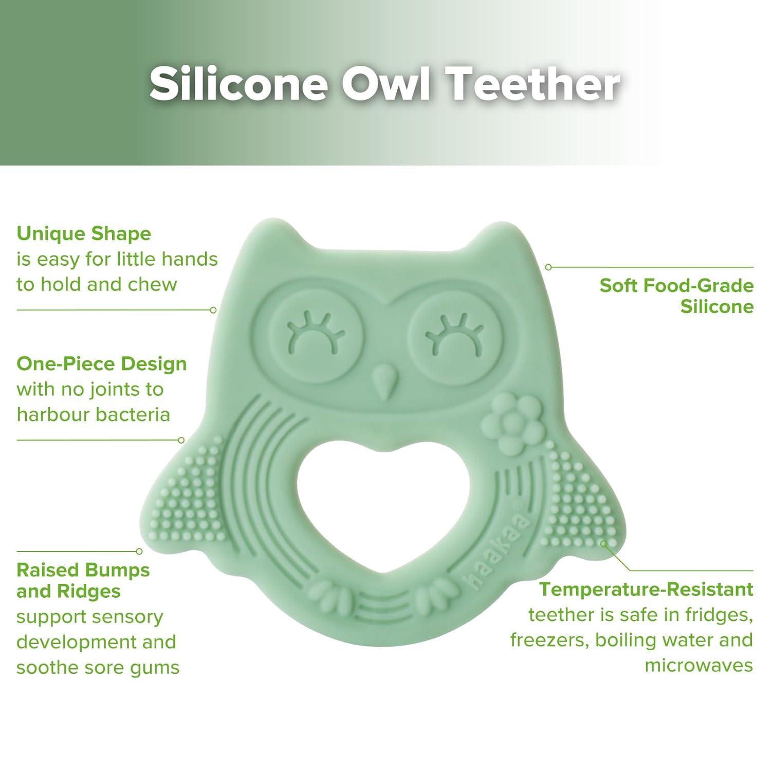 image:imagehaakaa Silicone Owl TeetherFoodGrade Smiling Teething Toy for Infants Soft Chew Toys for Babies BPA Free Toy for 3 MonthsPea Green