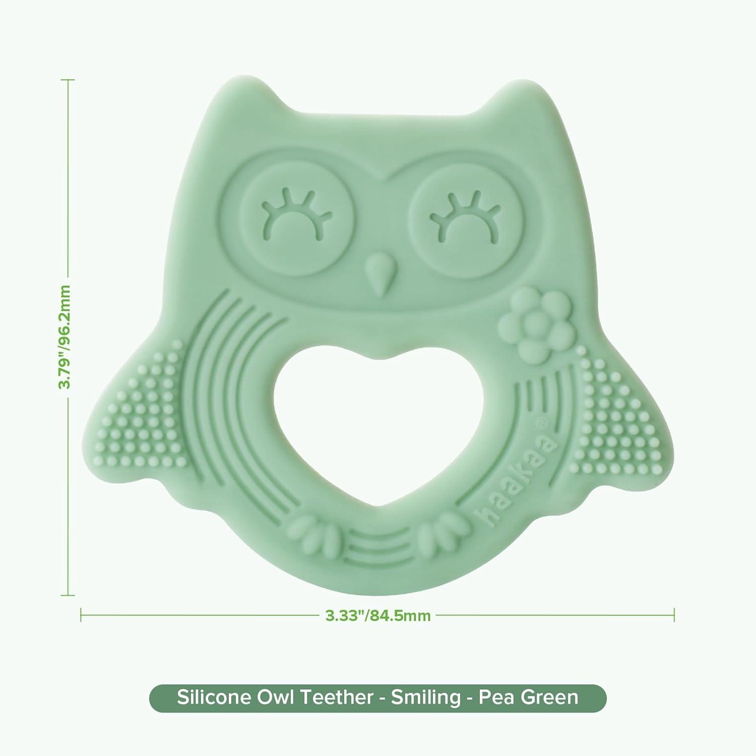 image:imagehaakaa Silicone Owl TeetherFoodGrade Smiling Teething Toy for Infants Soft Chew Toys for Babies BPA Free Toy for 3 MonthsPea Green