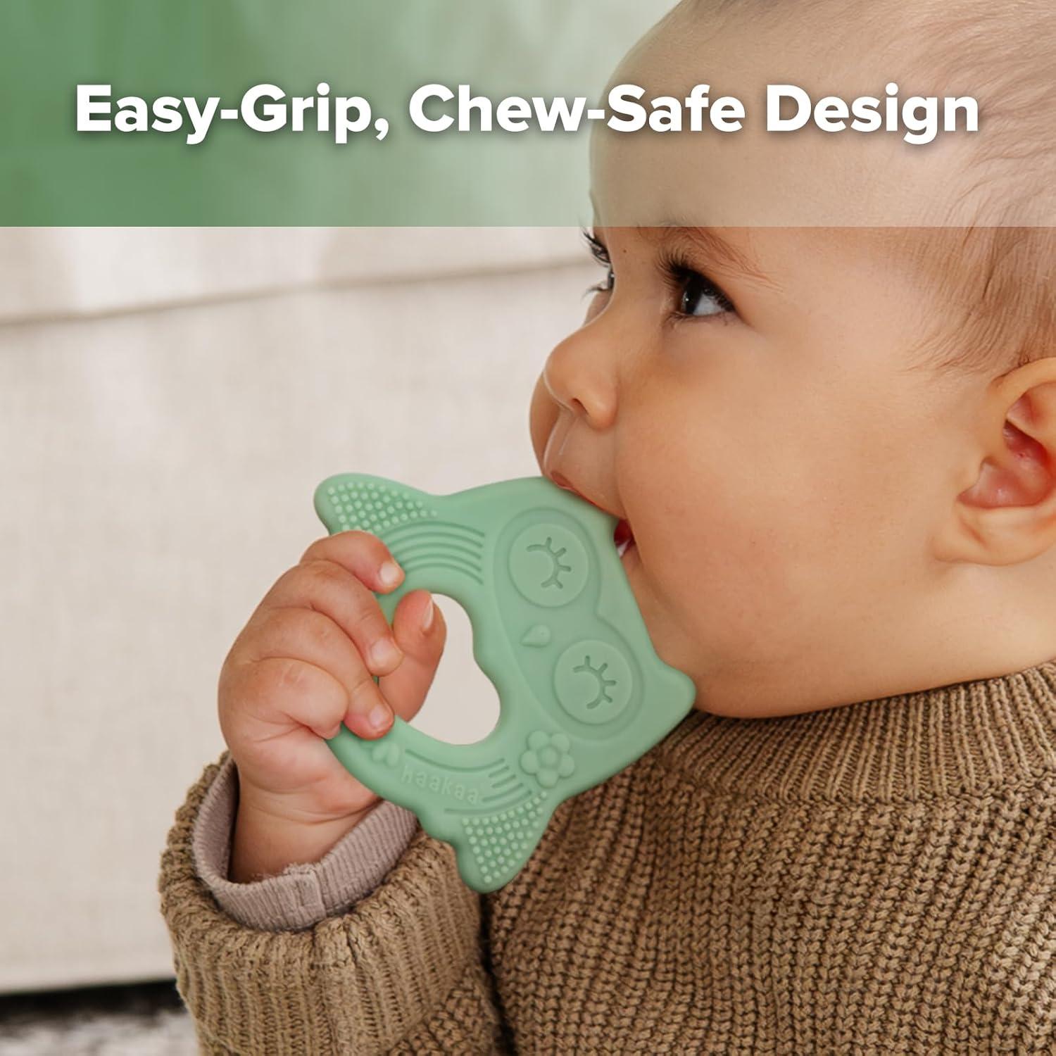 image:imagehaakaa Silicone Owl TeetherFoodGrade Smiling Teething Toy for Infants Soft Chew Toys for Babies BPA Free Toy for 3 MonthsPea Green