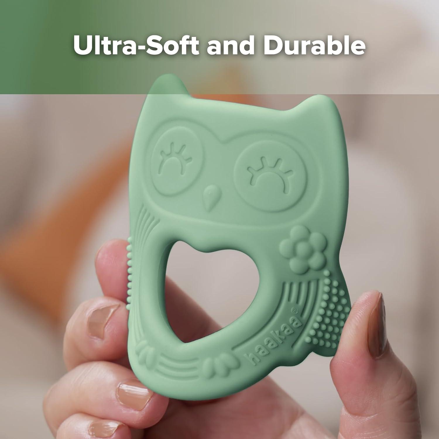 image:imagehaakaa Silicone Owl TeetherFoodGrade Smiling Teething Toy for Infants Soft Chew Toys for Babies BPA Free Toy for 3 MonthsPea Green