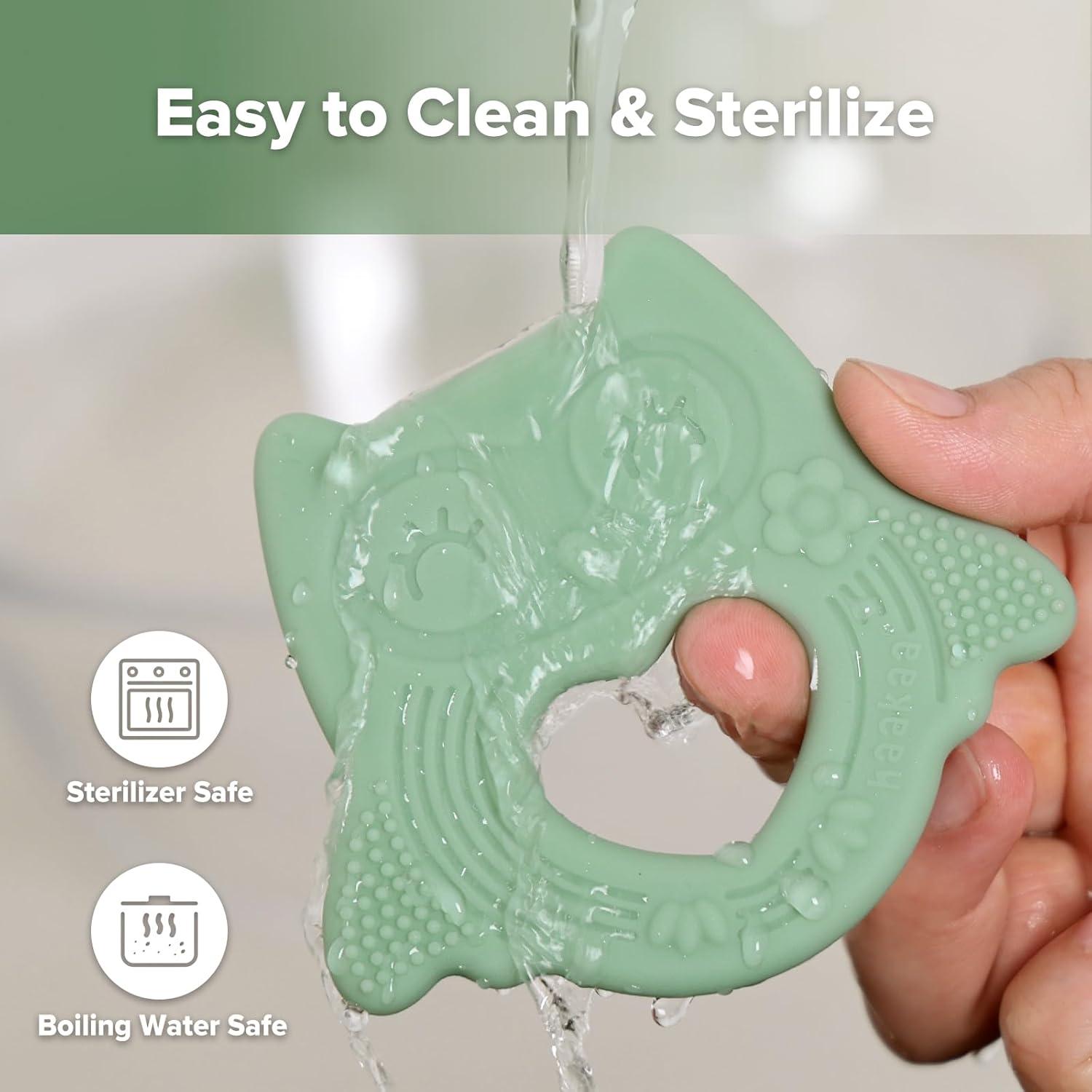 image:imagehaakaa Silicone Owl TeetherFoodGrade Smiling Teething Toy for Infants Soft Chew Toys for Babies BPA Free Toy for 3 MonthsPea Green