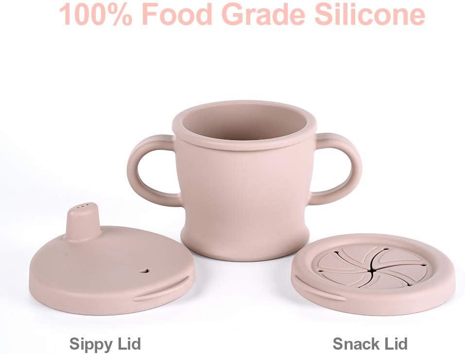 image:imagehaakaa Silicone SipNSnack Cup Dropproof Toddlers Sippy Cup amp Snack Container 2in1 BPA Free Food Grade Silicone Cup for Baby 6 Months 9 Ounce GreyBlush