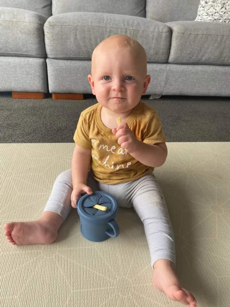 image:imagehaakaa Silicone SipNSnack Cup Dropproof Toddlers Sippy Cup amp Snack Container 2in1 BPA Free Food Grade Silicone Cup for Baby 6 Months 9 Ounce GreyBluestone