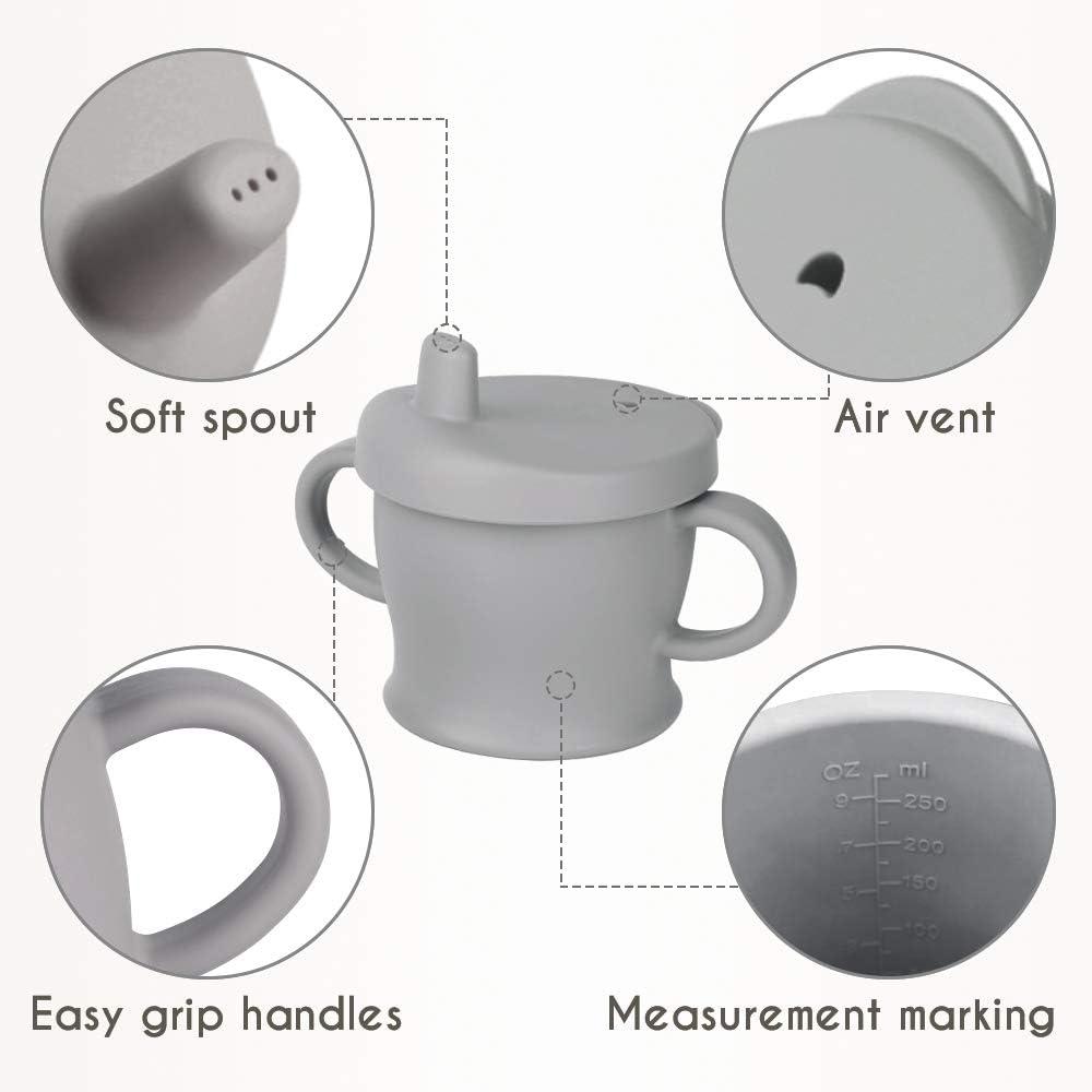 image:imagehaakaa Silicone SipNSnack Cup Dropproof Toddlers Sippy Cup amp Snack Container 2in1 BPA Free Food Grade Silicone Cup for Baby 6 Months 9 Ounce GreySuva Grey