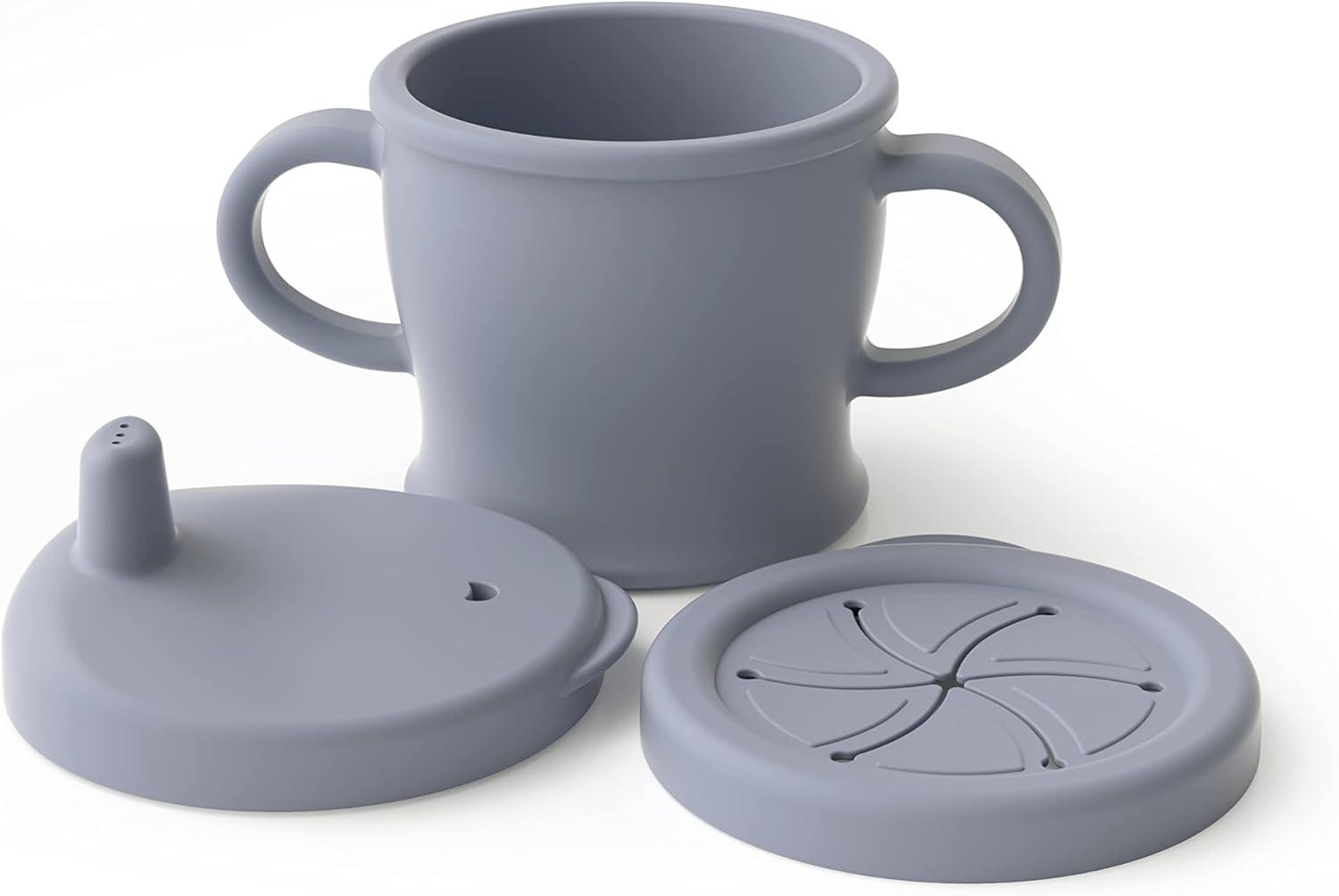 image:imagehaakaa Silicone SipNSnack Cup Dropproof Toddlers Sippy Cup amp Snack Container 2in1 BPA Free Food Grade Silicone Cup for Baby 6 Months 9 Ounce GreySuva Grey