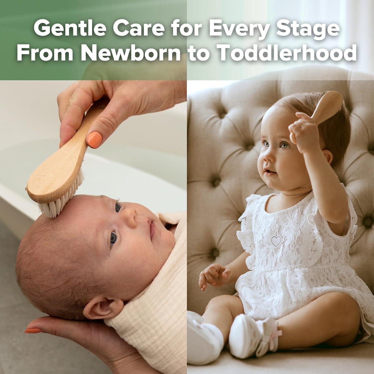 image:imagehaakaa Wooden Baby Hair Brush for Newborns and Toddlers Baby Brush Natural Soft Wool Bristles Hairbrush Ideal for Cradle Cap Perfect Baby Registry Gift with Carry Pouch 1PC