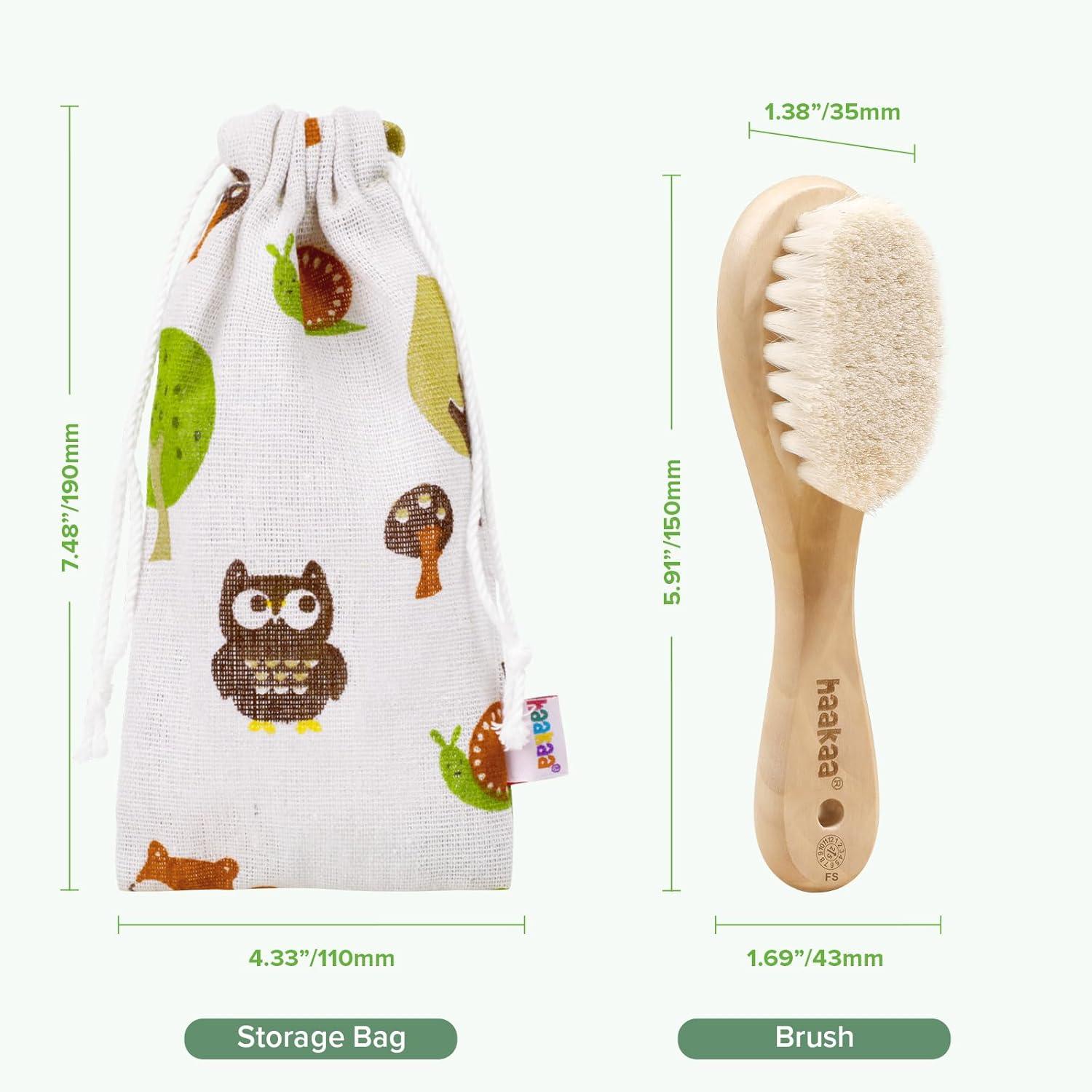 image:imagehaakaa Wooden Baby Hair Brush for Newborns and Toddlers Baby Brush Natural Soft Wool Bristles Hairbrush Ideal for Cradle Cap Perfect Baby Registry Gift with Carry Pouch 1PC