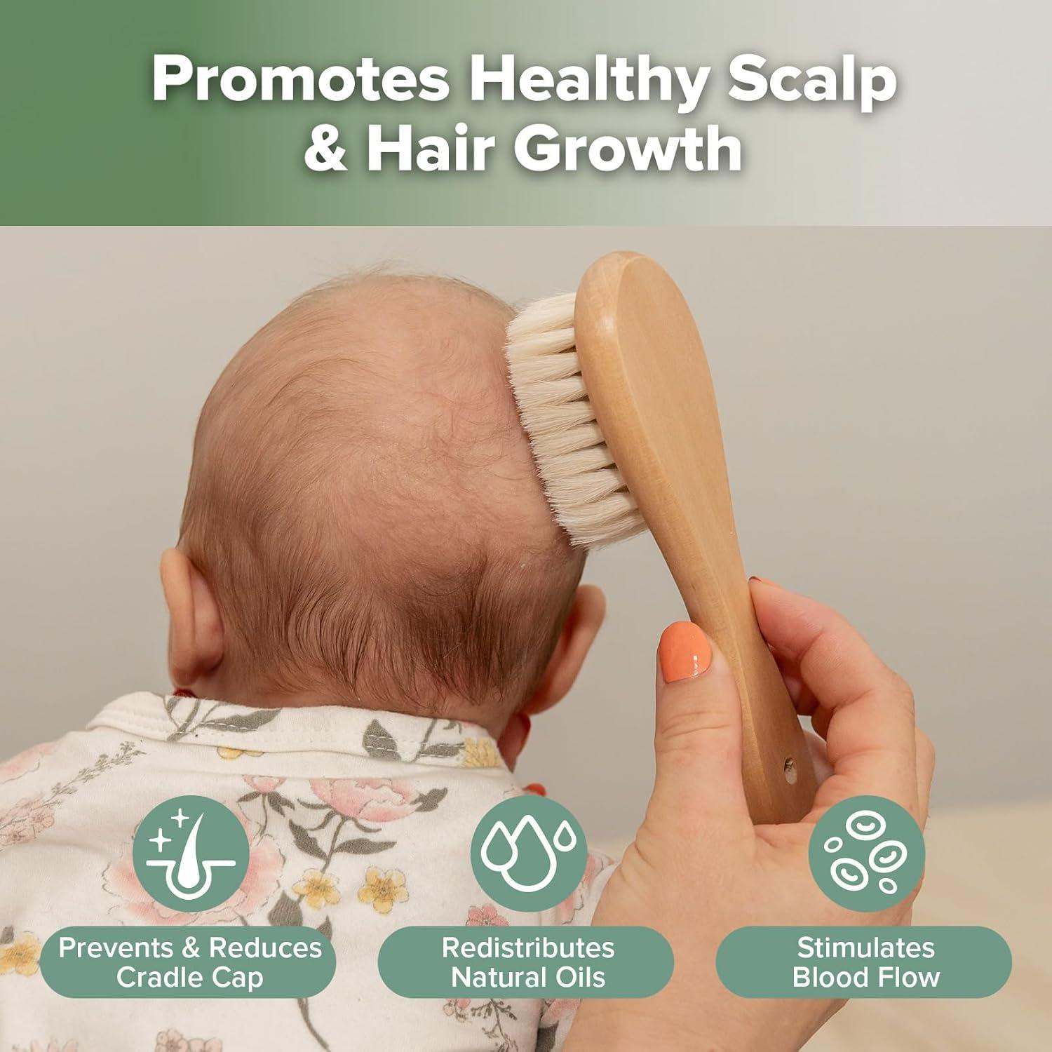 image:imagehaakaa Wooden Baby Hair Brush for Newborns and Toddlers Baby Brush Natural Soft Wool Bristles Hairbrush Ideal for Cradle Cap Perfect Baby Registry Gift with Carry Pouch 1PC