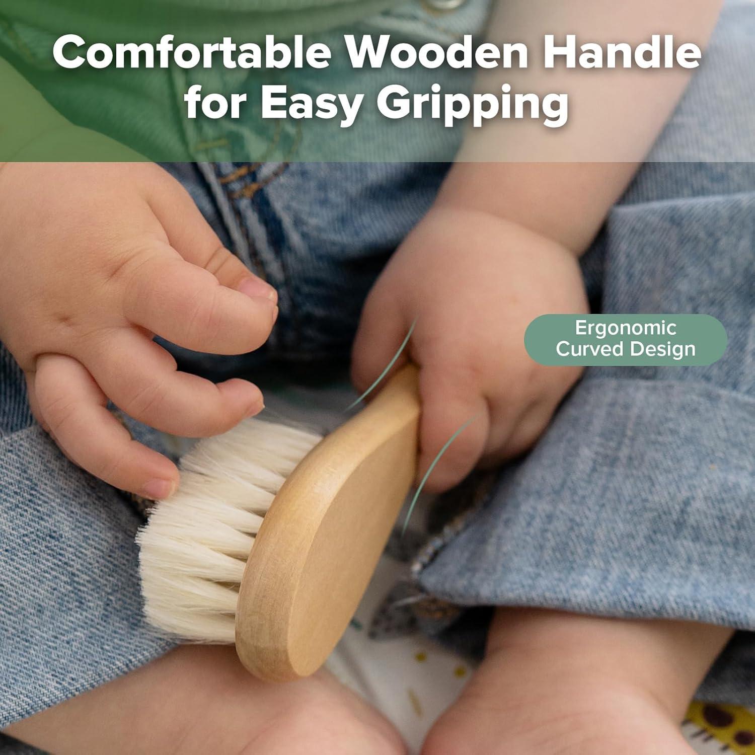 image:imagehaakaa Wooden Baby Hair Brush for Newborns and Toddlers Baby Brush Natural Soft Wool Bristles Hairbrush Ideal for Cradle Cap Perfect Baby Registry Gift with Carry Pouch 1PC