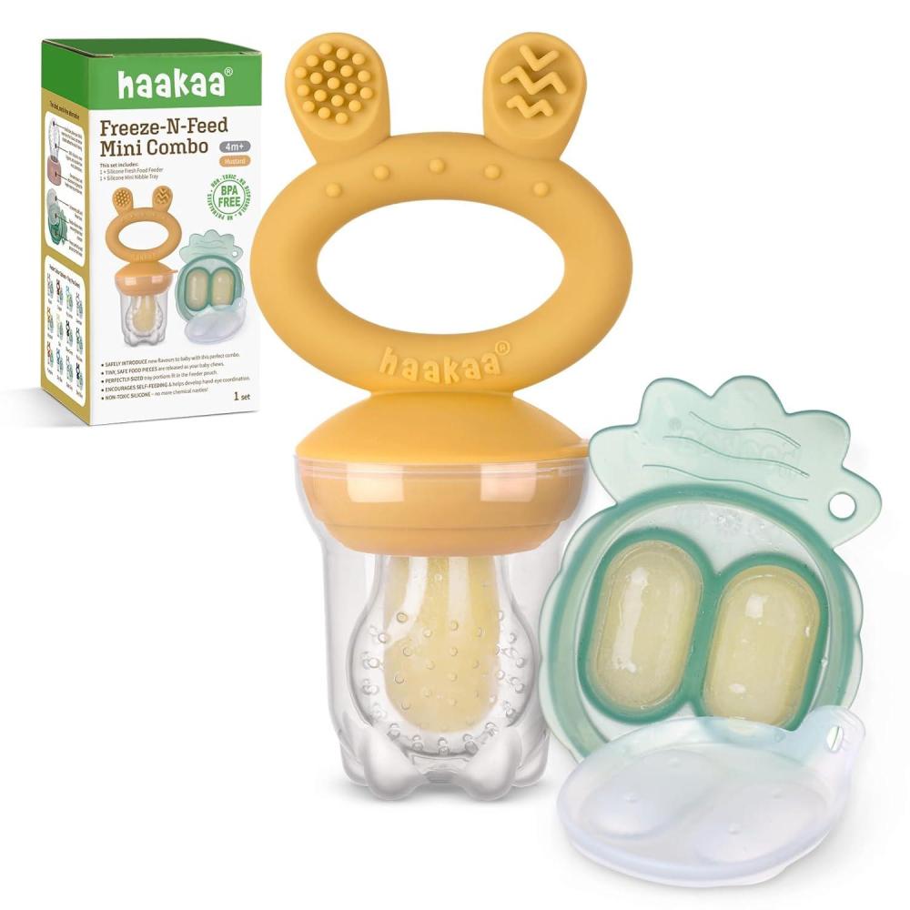 image:imageHaakaa Baby Fruit Food Feeder amp Mini Freezer Nibble Tray Combo Breastmilk Popsicle Molds for Baby Cooling Relief BPA Free Silicone Feeder for Safe Infant Self Feeding 4 Month BlushMustard