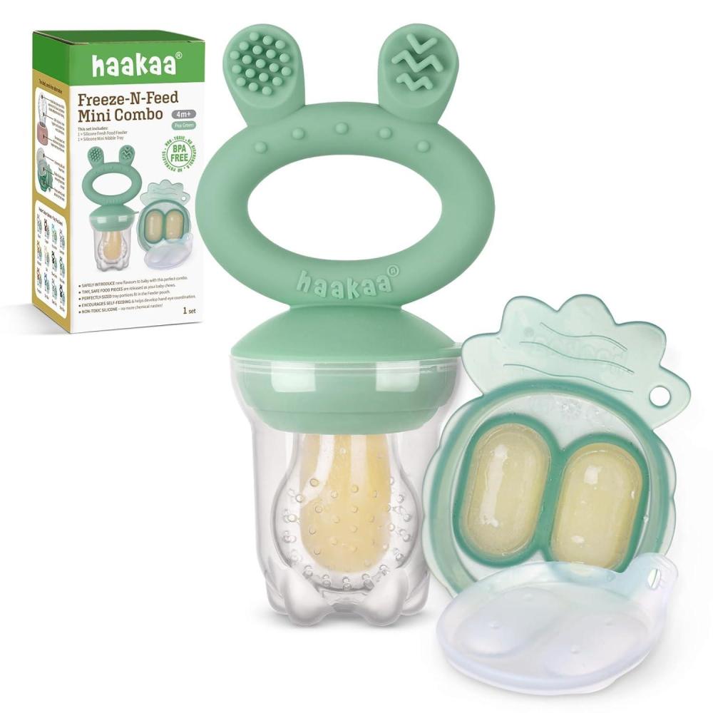 image:imageHaakaa Baby Fruit Food Feeder amp Mini Freezer Nibble Tray Combo Breastmilk Popsicle Molds for Baby Cooling Relief BPA Free Silicone Feeder for Safe Infant Self Feeding 4 Month BlushPea Green