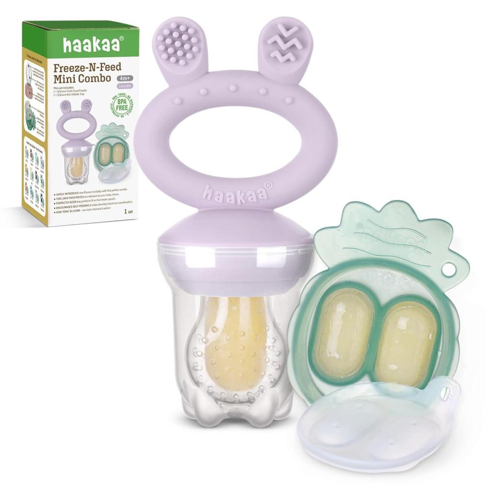 image:imageHaakaa Baby Fruit Food Feeder amp Mini Freezer Nibble Tray Combo Breastmilk Popsicle Molds for Baby Cooling Relief BPA Free Silicone Feeder for Safe Infant Self Feeding 4 Month BlushLavender