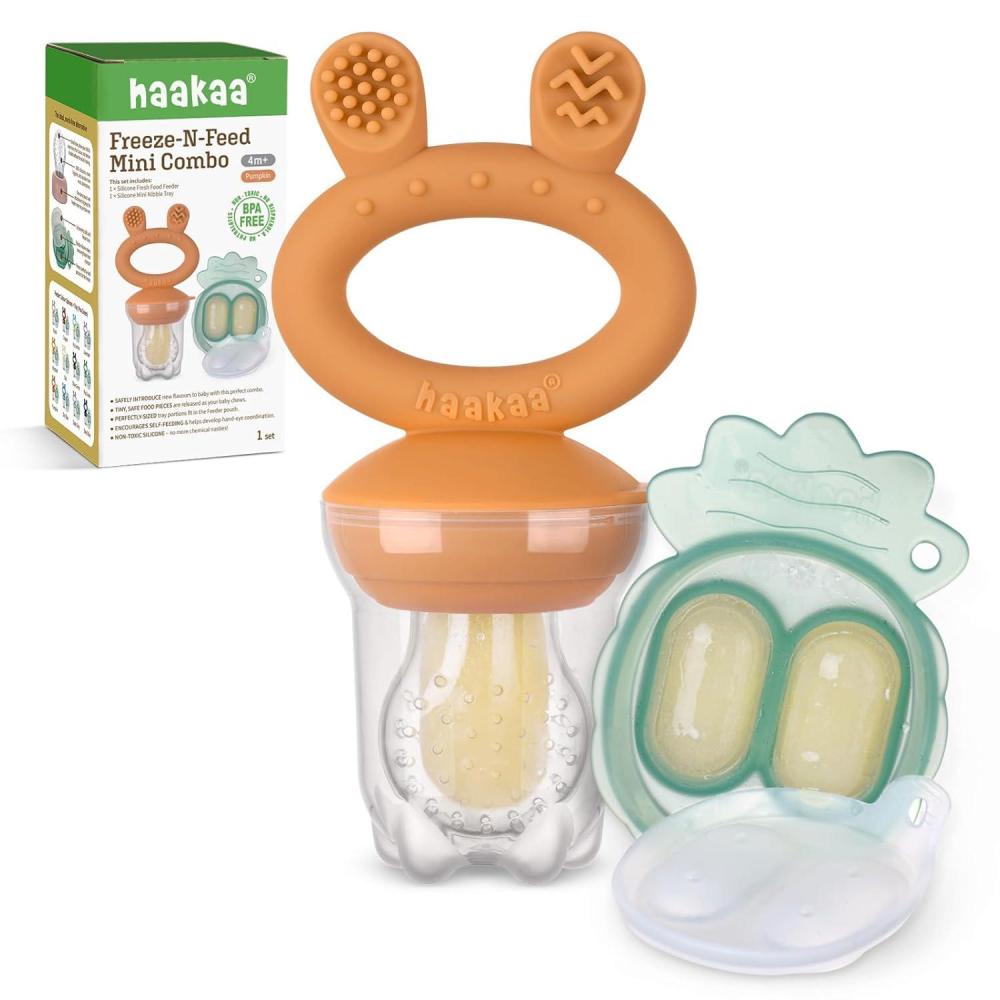 image:imageHaakaa Baby Fruit Food Feeder amp Mini Freezer Nibble Tray Combo Breastmilk Popsicle Molds for Baby Cooling Relief BPA Free Silicone Feeder for Safe Infant Self Feeding 4 Month BlushPumpkin