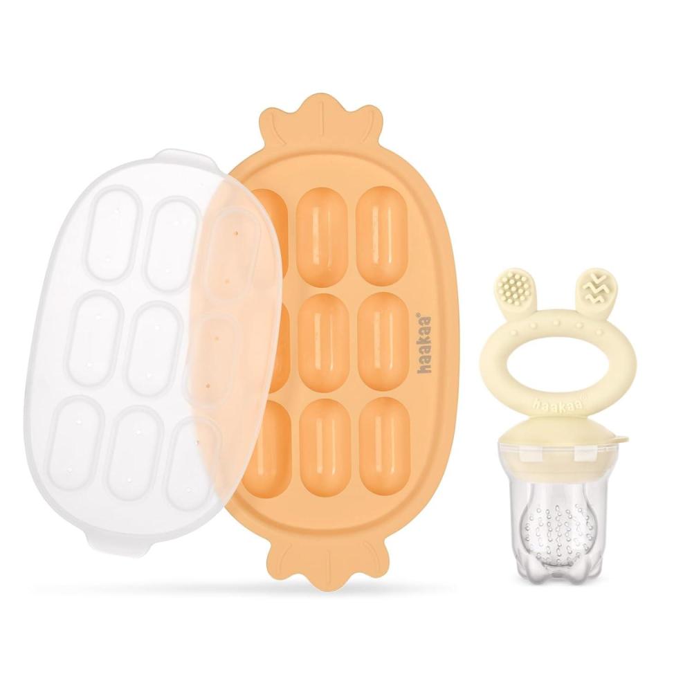 image:imageHaakaa Baby Fruit Food Feeder amp Silicone Nibble Tray Combo Breastmilk Popsicle Mold for Baby Cooling Relief BPA Free Baby Mesh Feeder for Infant Self FeedingMarigold