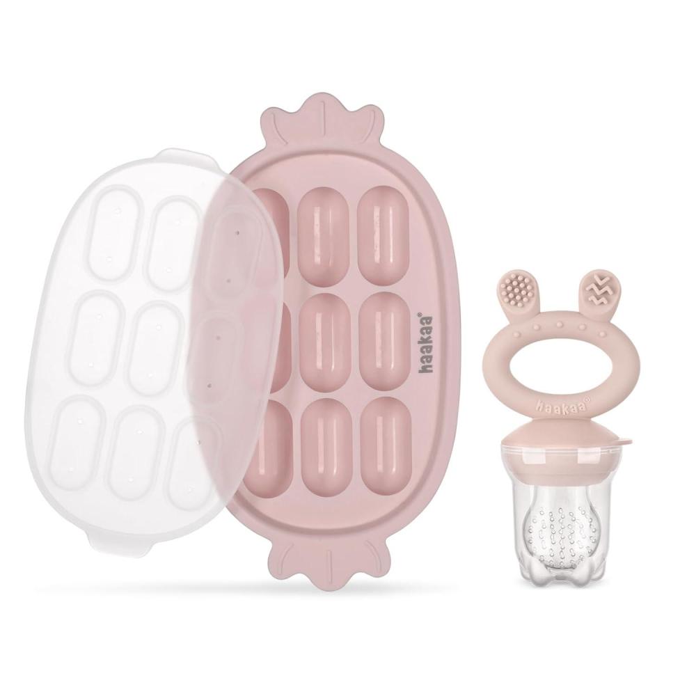 image:imageHaakaa Baby Fruit Food Feeder amp Silicone Nibble Tray Combo Breastmilk Popsicle Mold for Baby Cooling Relief BPA Free Baby Mesh Feeder for Infant Self FeedingBlush