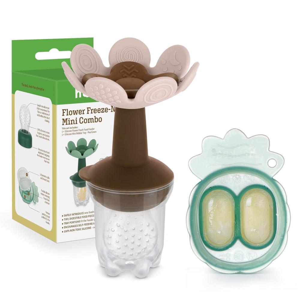 image:imageHaakaa Flower Baby Fresh Fruit Food Feeder with Mini Freezer Nibble Tray Breastmilk Popsicle Mold for Baby Cooling Relief Food Grade Silicone Baby Mesh Feeder for Infants 4M PeaGreenBlush