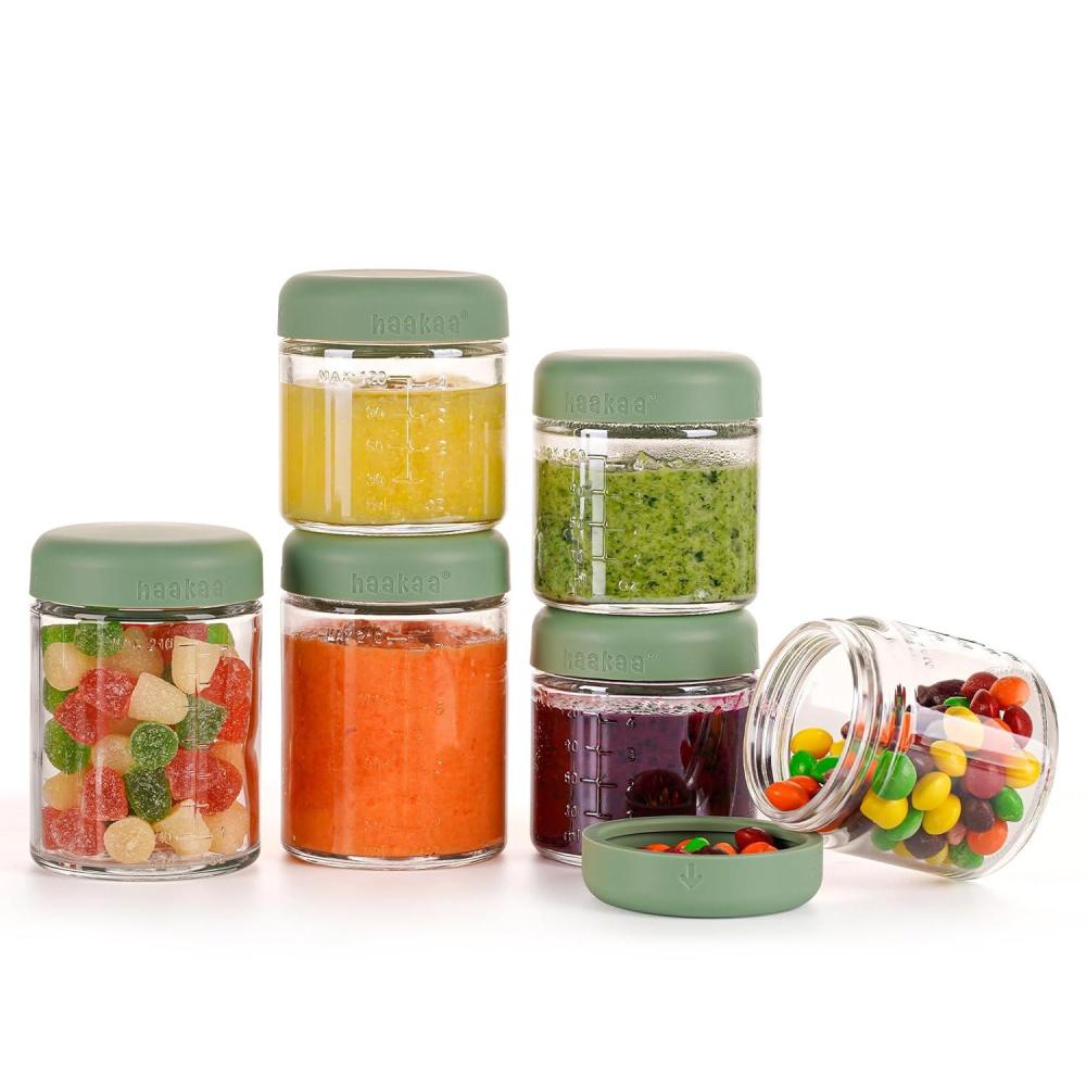 image:imageHaakaa Reusable Glass Baby Food Storage Jars with Silicone Lids  6pc 4 x 4oz  2 x 7oz Premium LabQuality Borosilicate Glass PlasticFree Freezer Microwave amp Ovensafe