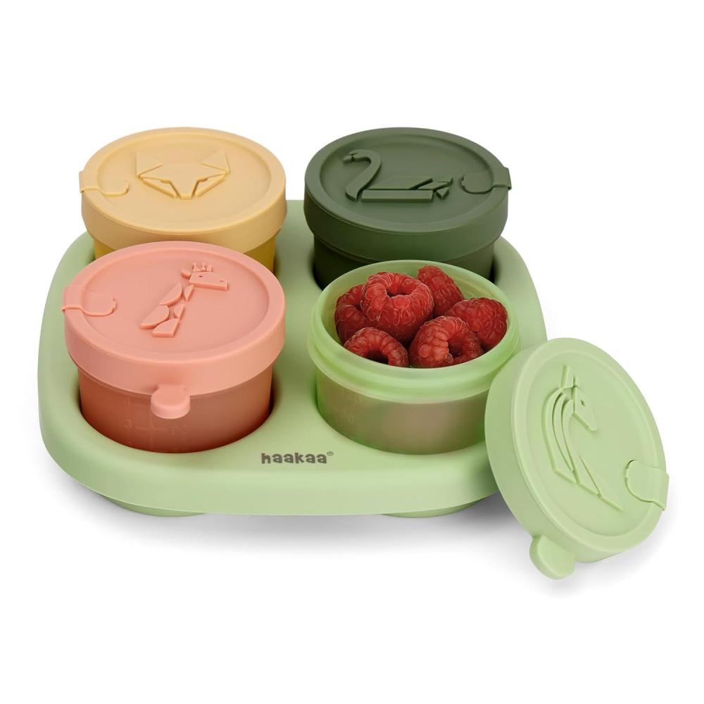 image:imageHaakaa Silicone Baby Food Containers 4oz120ml Baby Food Jars with Leakproof Lids and Tray FreezerSafe Food Storage for Purees amp Snacks 4 PackSpring Green TraySpring Green Tray
