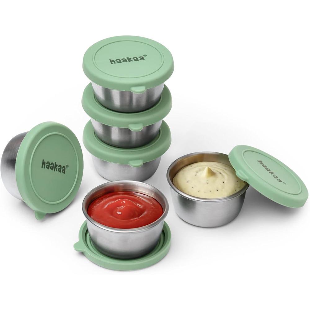 image:imagehaakaa 6 Pack Small Salad Dressing Container To Go 118 oz Leakproof Condiment Containers with Silicone Lids Reusable Stainless Steel Sauce Cups for Lunch Box Meal Prep amp Travel