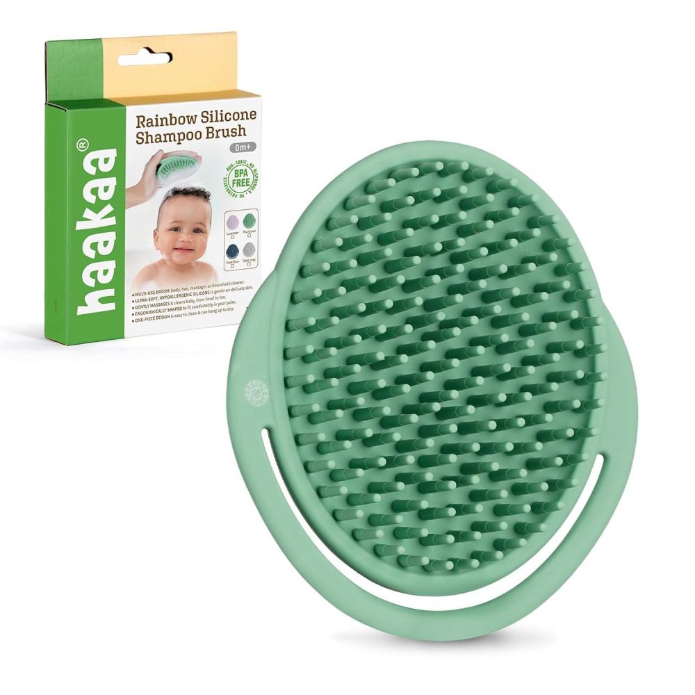 image:imagehaakaa Baby Cradle Cap Brush Soft Cradle Cap Comb Hair Scalp Massager Soft Bristles for Newborns amp ToddlersIdeal Baby Shower Gifts for Mum 1pkPea Green