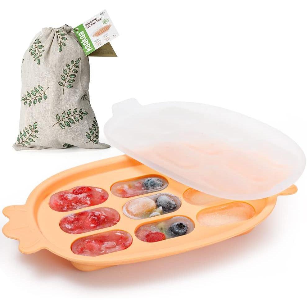 image:imagehaakaa Baby Food Freezer Tray with Lid PerfectSized Silicone Baby Food Containers for Homemade Baby Food Breast Milk Vegetable Juice amp Fruit Purees Orange