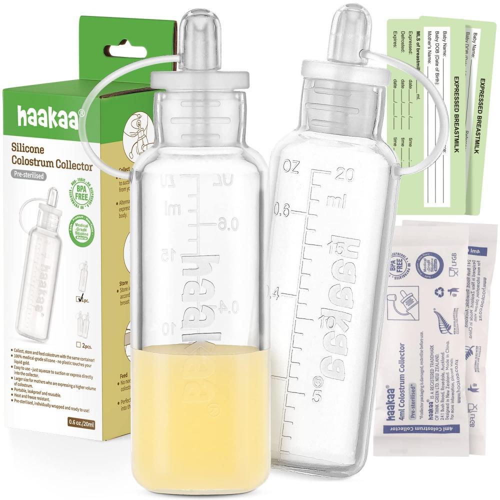 image:imagehaakaa Colostrum Collector with Storage Case Set Included 1 pc Reusable Cotton Wipe and Storage Box 01oz4ml 6 pcs2 Count Pack of 120ml