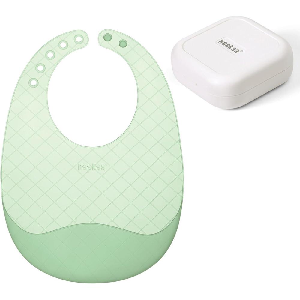 image:imagehaakaa Lightweight Silicone Pocket Bib UltraLight amp Foldable Travel Silicone Baby Bibs with Deep Food Catcher Pocket Adjustable Waterproof Design Baby Feeding Essentials