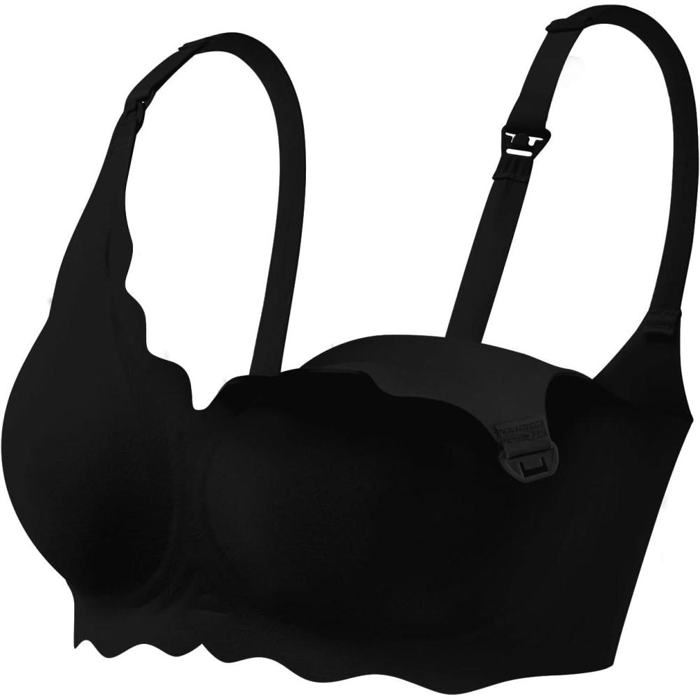 image:imagehaakaa Nursing Bras for Breastfeeding UltraComfort Seamless Maternity Bra with JellyStrip SupportBlack