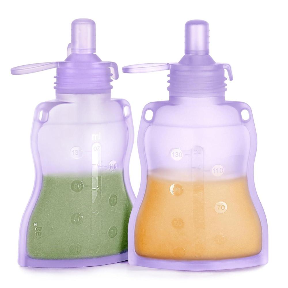image:imagehaakaa Reusable Baby Food Pouches Refillable Baby Squeeze Silicone Yummy Pouch Soft Reusable Squeeze Storage Food Pouch for Kids ToddlerHome Made Food PureeSmoothie Pouch Bag 4oz 4 Pack6mLavender