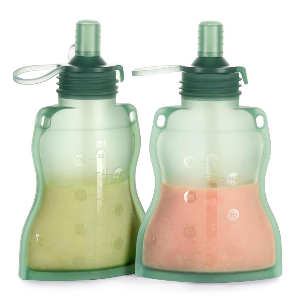 image:imagehaakaa Reusable Baby Food Pouches Refillable Baby Squeeze Silicone Yummy Pouch Soft Reusable Squeeze Storage Food Pouch for Kids ToddlerHome Made Food PureeSmoothie Pouch Bag 4oz 4 Pack6mGreen