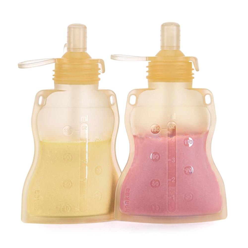 image:imagehaakaa Reusable Baby Food Pouches Refillable Baby Squeeze Silicone Yummy Pouch Soft Reusable Squeeze Storage Food Pouch for Kids ToddlerHome Made Food PureeSmoothie Pouch Bag 4oz 4 Pack6mYellow
