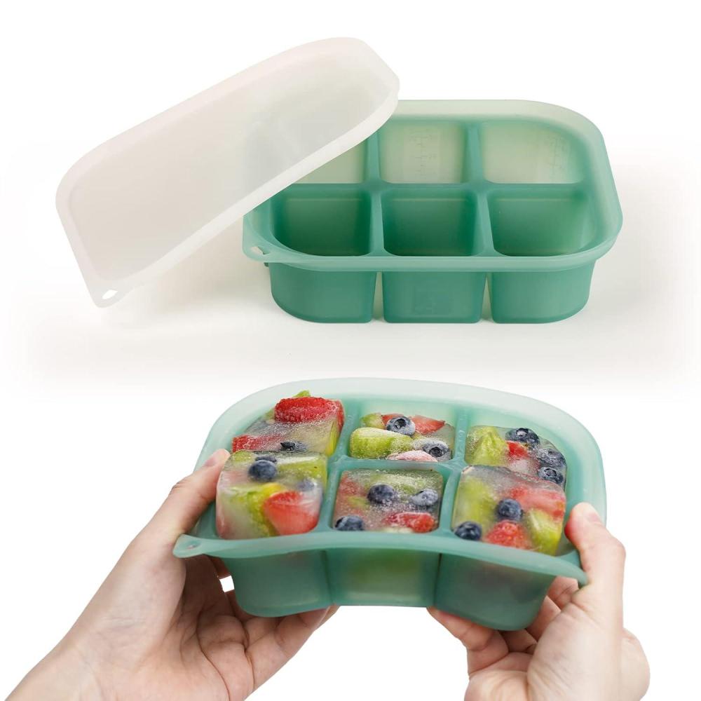 image:imagehaakaa Silicone Baby Food Freezer Tray with Lid by haakaa  Perfect Storage Container for Homemade Baby Food Vegetable amp Fruit Purees and Breast Milk Pea GreenPea Green