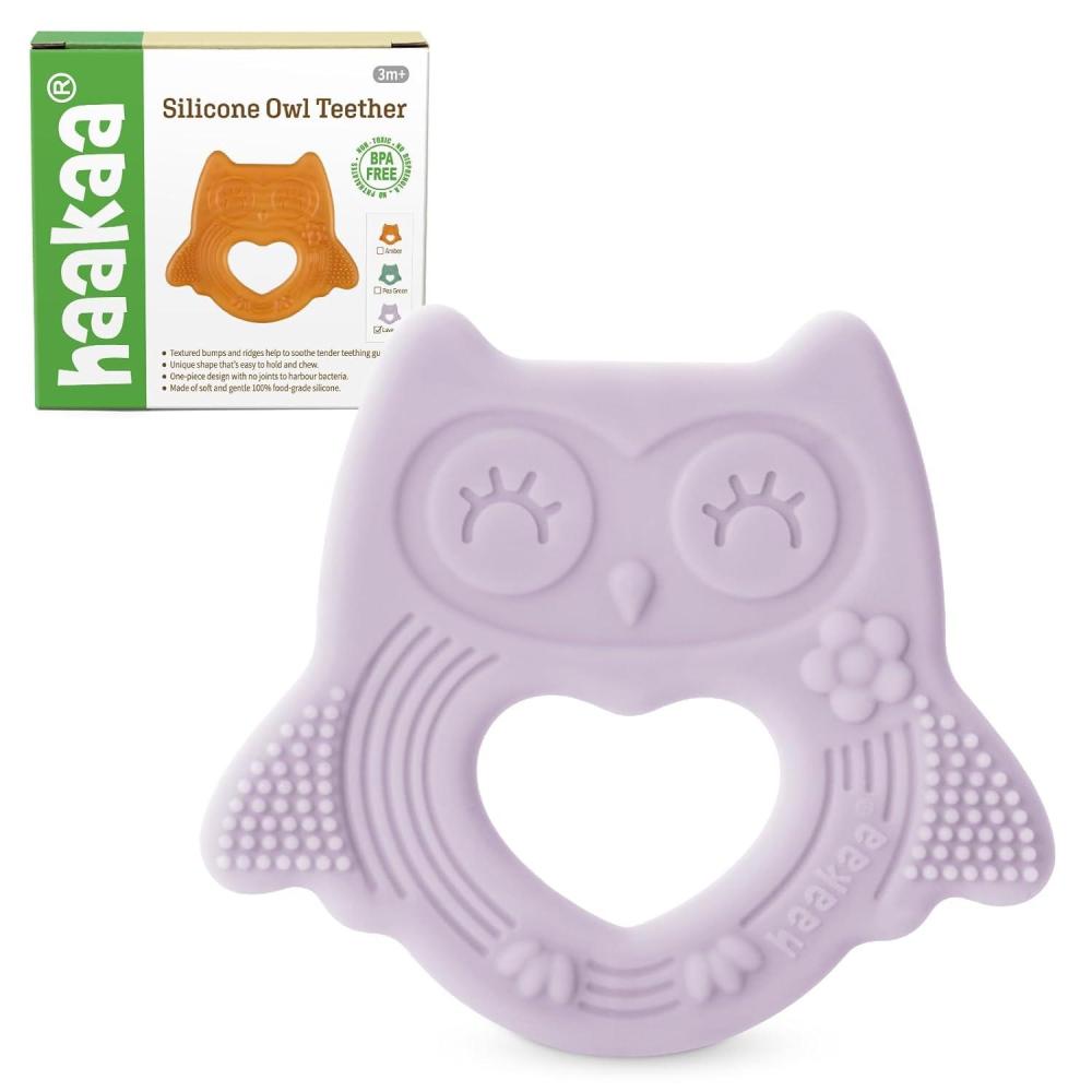 image:imagehaakaa Silicone Owl TeetherFoodGrade Smiling Teething Toy for Infants Soft Chew Toys for Babies BPA Free Toy for 3 MonthsLavender