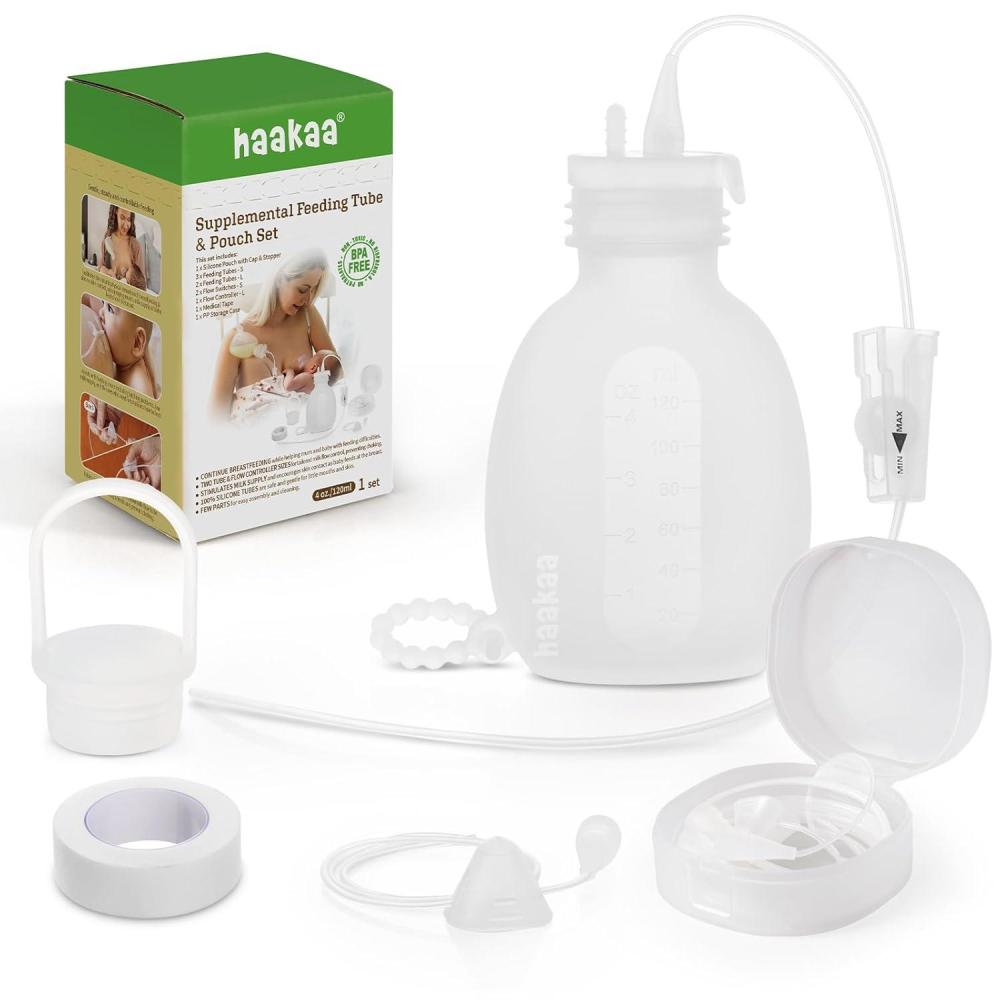 image:imagehaakaa Supplemental Feeding Tube amp Pouch Set Baby Supplemental Nursing System SNS Breastfeeding System Food Grade Silicone New Upgraded Design with Dual Tube Flow Control