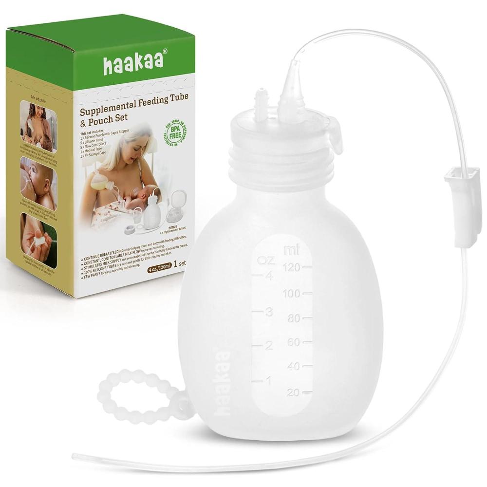 image:imagehaakaa Supplemental Feeding Tube amp Pouch SetBaby Supplemental Nursing SystemSNS Breastfeeding SystemFood Grade Silicone