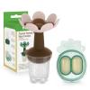 image:imageHaakaa Flower Baby Fresh Fruit Food Feeder with Mini Freezer Nibble Tray Breastmilk Popsicle Mold for Baby Cooling Relief Food Grade Silicone Baby Mesh Feeder for Infants 4M PeaGreenBlush