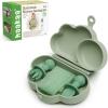 image:imagehaakaa Cloud Crew Silicone Travel Baby Feeding Set with Foldable Suction Baby Plate Silicone Bib Baby Spoon and Fork Waterproof Travel Bag 6M
