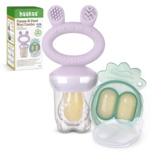 Haakaa Baby Fruit Food Feeder & Mini Freezer Nibble Tray Combo, Breastmilk Popsicle Molds for Baby Cooling Relief, BPA Free Silicone Feeder for Safe Infant Self Feeding, 4 Month+ (Blush)(Lavender)