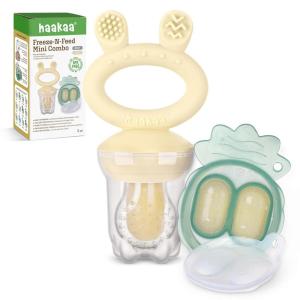 Haakaa Baby Fruit Food Feeder & Mini Freezer Nibble Tray Combo, Breastmilk Popsicle Molds for Baby Cooling Relief, BPA Free Silicone Feeder for Safe Infant Self Feeding, 4 Month+ (Blush)(Oat)